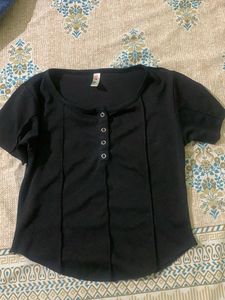 Black Button-Up Henley Top
