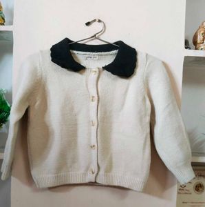 Collared Cardigan - Ivory & Black