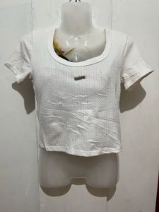 White Textured Crop Top