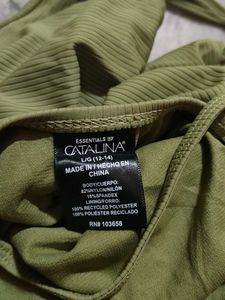 Olive Green Ribbed One-Piece Swimsuit