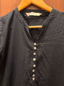 Solid Black Cotton Kurta