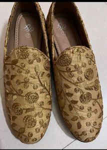 Gold Embroidered Slip-On Loafers