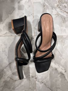 Black Strappy Block Heel Mules