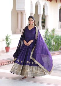 Elegant Purple &amp; Gold Ethnic Gown