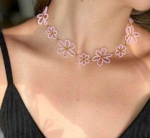 Pink Beaded Choker Necklace Set