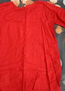 Red Kurta with Peacock Embroidery