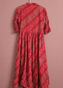 Vibrant Red Bandhani Print Gown