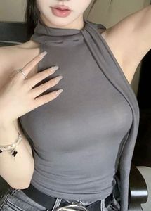 Sleek Grey Sleeveless Turtleneck Top