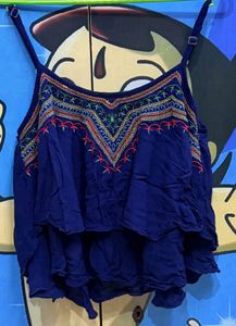 Embroidered Blue Cami Top