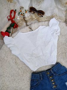 Chic White V-Neck Ring Detail Top