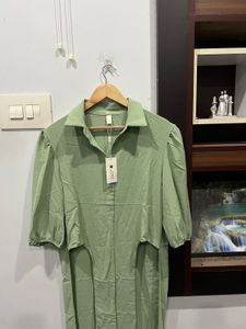 Sage Green Tie-Front Shirt Dress