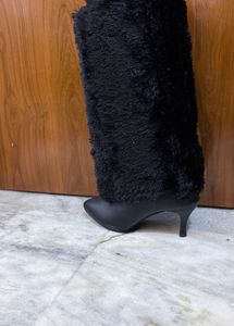 Black Fur Lined Knee-High Boots