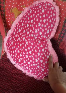 Pink Heart Pillow with Two Teddy Bears