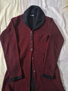 Burgundy Button-Down Longline Cardigan