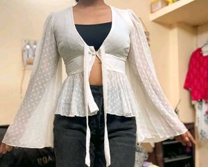 White Ruffled Tie-Front Blouse
