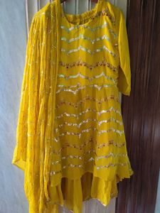 Yellow Embroidered garara frock Set with Dupatta |