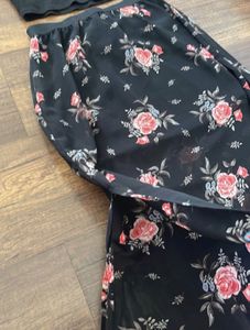Black Floral Maxi Skirt &amp; Crop Top Set