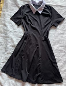 Classic Black A-line Dress with White Collar