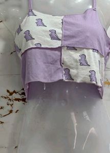 Cute Dinosaur Patchwork Crop Top