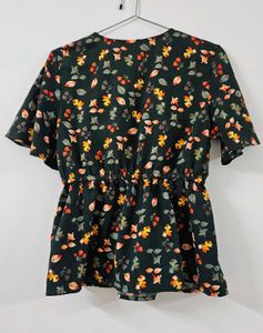 Dark Floral Print V-Neck Top
