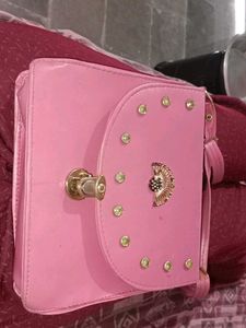 Chic Pink Shoulder Bag with Rhinestones
