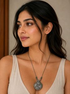 Boho Silver Tone Statement Necklace