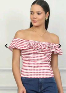 Shein Off Shoulder Ruffle Overlay Detail Striped