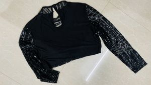 Elegant Black Sequin Full-Sleeve Blouse