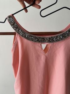Pink Embellished Neck Tank Top