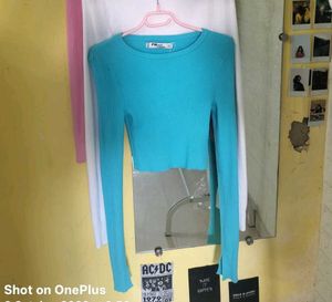 Turquoise Ribbed Cropped Top