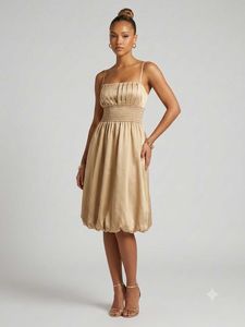 Vintage Elegant Gold Smocked Mini Dress