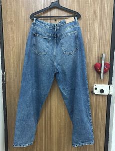 Blue Button-Up Wide Leg Jeans