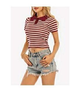 🍿Striped Knit Polo Top