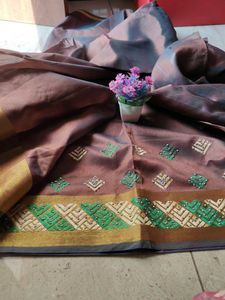 Elegant Brown Saree with Golden Border