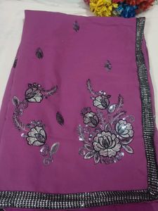 Beautiful Embroidered Purple Saree with blouse