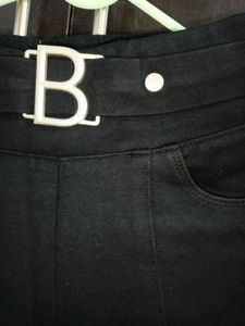 Black High-Waisted Wide-Leg Pants with Statement B