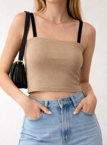 Beige Ribbed Crop Tank Top🌷