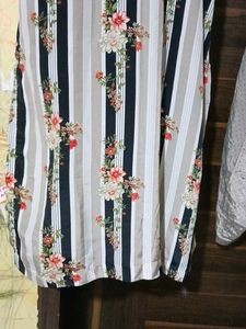 Floral Striped Kurta with elastic waist salwar