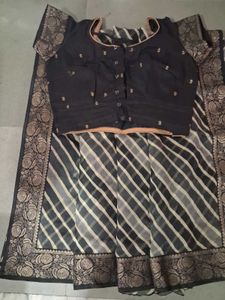 Elegant Striped Saree with stitched  Blouse
