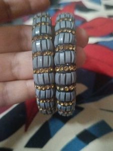unique Grey & Gold Bangle Set