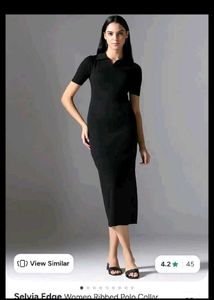 Stylish Black Ribbed Polo Collar Dress