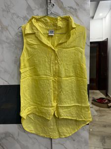 Vero Moda Yellow Sleeveless Collared Top