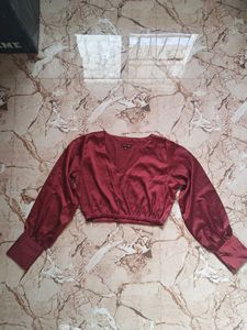 Burgundy Satin Crop Top