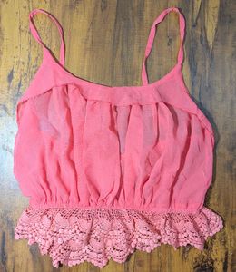 Coral Crochet Trimmed Cami Top