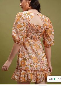 yellow and white floral printed A line dress