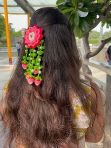 Crochet Lotus Flower & Strawberry Hair Clip