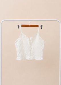White Textured Button-Up Cami Top