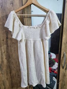 H&amp;M Cream Ruffled Sleeve Mini Dress