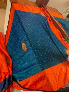 ❤️Stunning Blue & Orange Embellished Saree ❤️