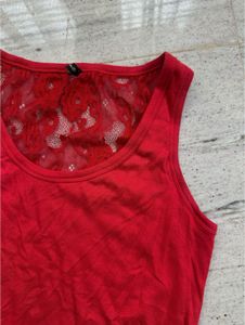 Red Tank Top with Lace Back Detail